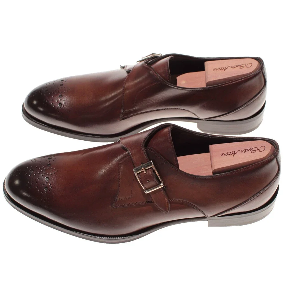 Pastori NWB Single Monk Strap Dress Shoes Size 12 US in Brown Leather